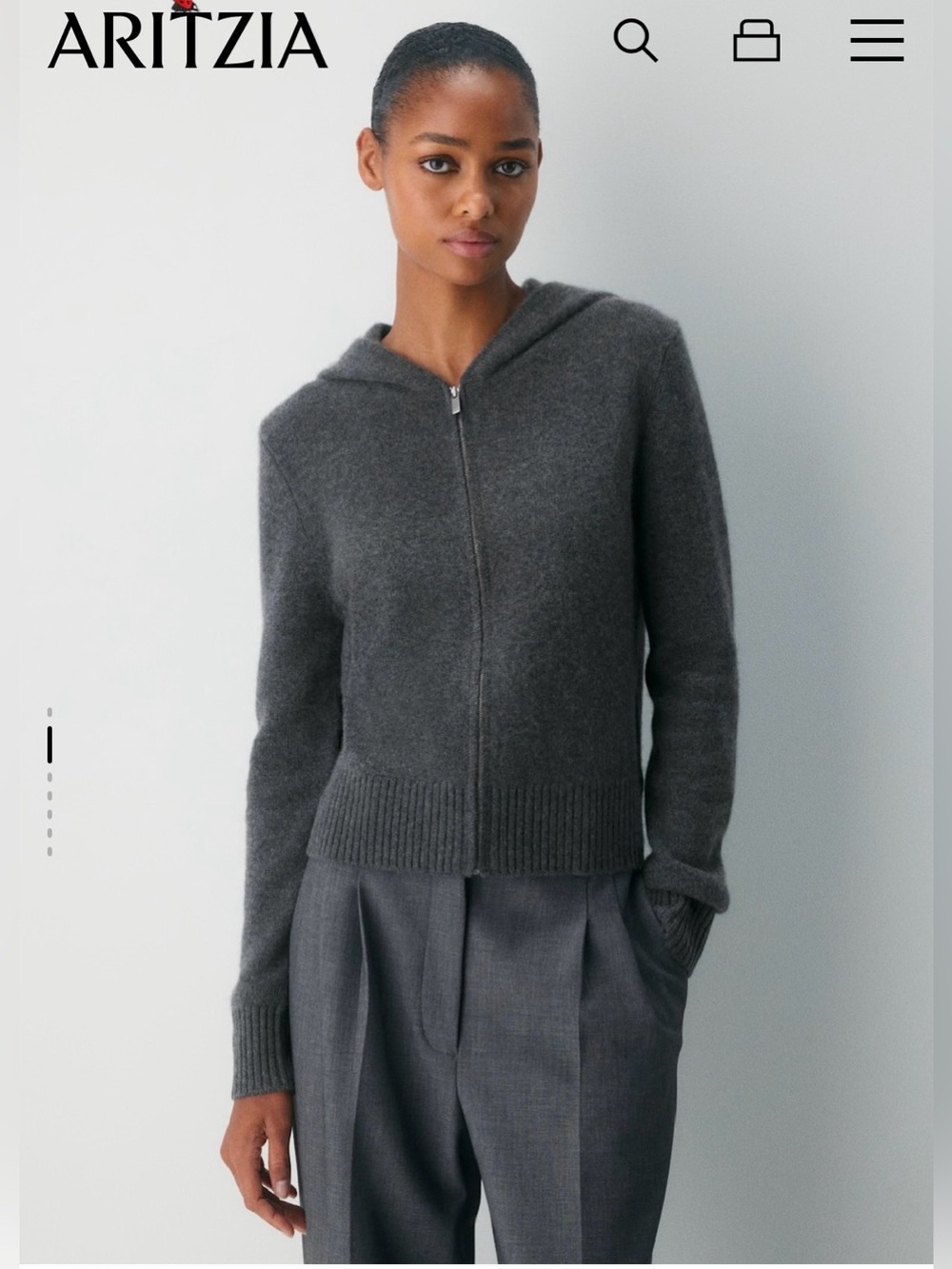 Aritzia Essential Cashmere Idyllic Zip Hoodie Heather Charcoal